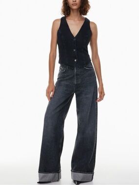 Agolde Black High-Rise Wide Leg Jeans with Button Fly Nwt